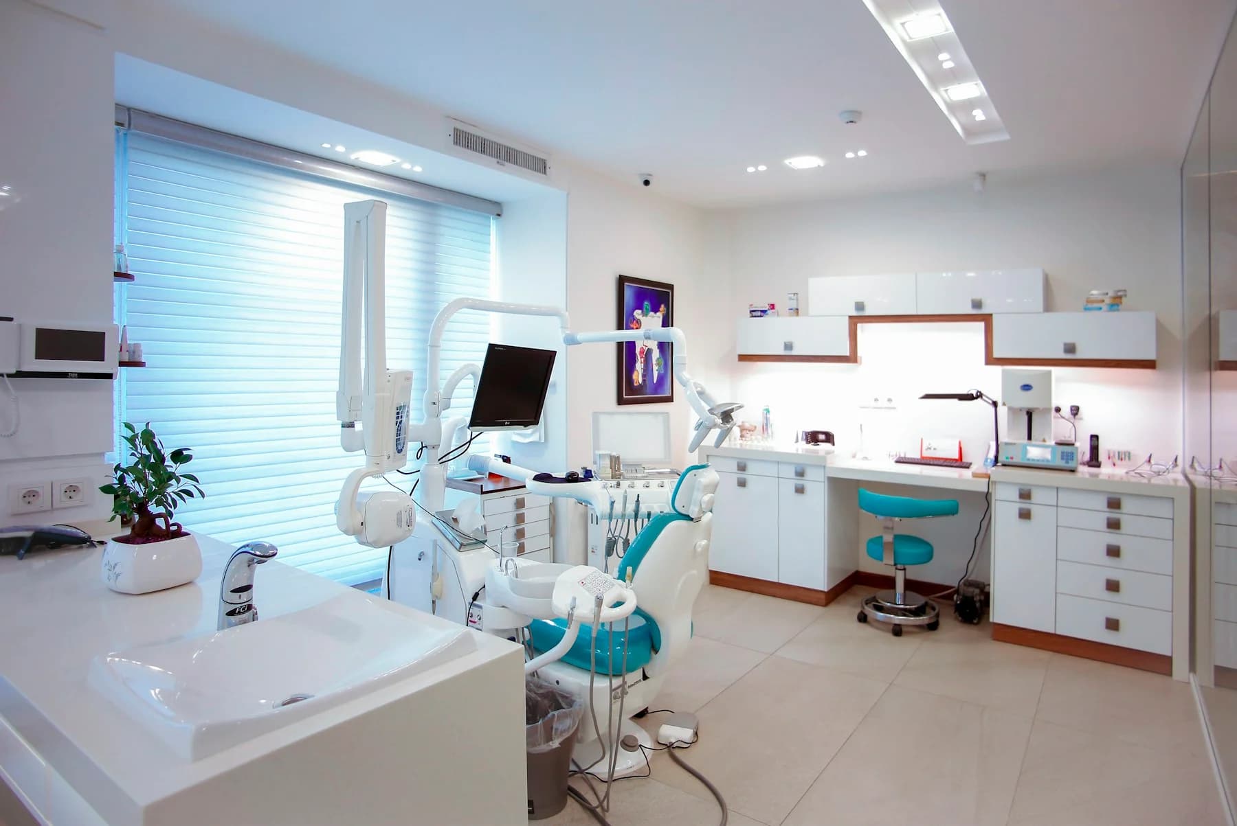 Bright dental treatment room with natural light